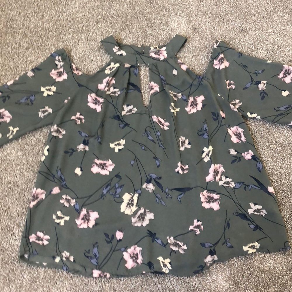 Olive green floral off the shoulder blouse